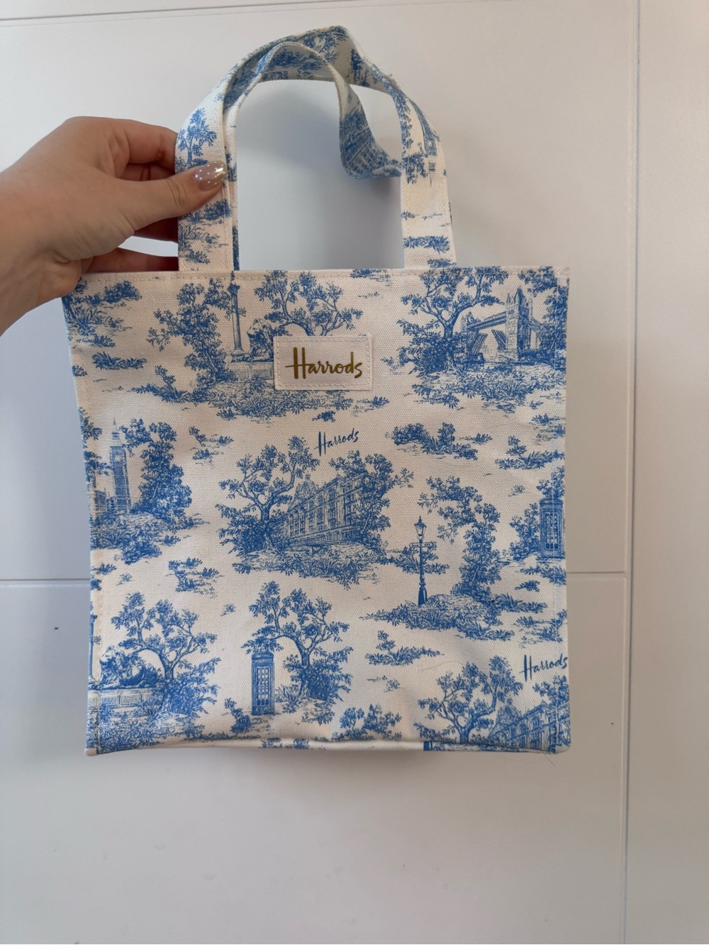 Harrods Blue Toile Mini Canvas Tote Bag